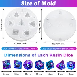 WILLBOND 4 Pcs Dice Resin Molds Silicone, Dice Silicone Molds for Epoxy Resin Casting with 7 Standard Stereoscopic Dice Cavities, Food Grade Silicone Molds for DIY Dices Making, Table Board Game
