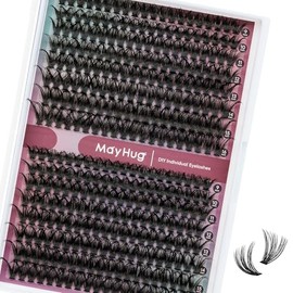 Mayhug Eyelash Extensions, 50D Individual Eyelashes, 320 Pieces, D Curl Cluster Lashes, 9-16 mm, DIY Natural Eyelashes, Fake Lashes