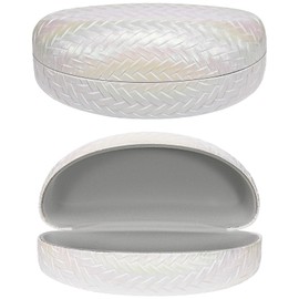 molshine Hard Shell Sunglasses Case,PU Leather Large Glasses Case,Weave Pearlescent Gradient Eyeglass Holder for Women Men (White)
