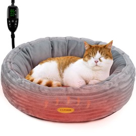 Heated Cat Bed for Indoor Cats, 20’’ Electric Cat Heated Bed Pet Warming Bed for Cats and Small Dogs, Washable Calming Round Donut Pet Bed with Heating Pad, Indoor Use