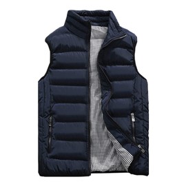 Vcansion Men's Outdoor Casual Stand Collar Vest Padded Jacket Coat Vest Blue M