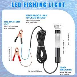 2 Pcs 12V 10W Green Underwater Fishing Light Submersible Lure Bait Light LED Fishing Attracting Light Night Green Glow Fishing Finder Lamp for Pool Boat Sea Ice Fishing Crappie Squid Shad Shrimp