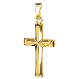 JEVELION Cross Pendant Gold Cross for Women, Men and Children in Highly Polished with 3D Effect as a Necklace Pendant + Jewellery Case, Yellow Gold