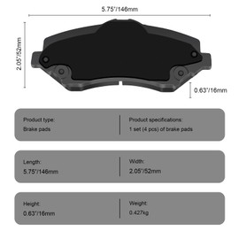 Front Brake Pads Compatible with Dodge Grand Caravan Journey Nitro Jeep Wrangler Liberty Chrysler Town & Country VW Routan Ram Cargo Van Ceramic Brake Pads Replacement