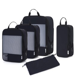 Narwey 5 Set Compression Packing Cubes for Suitcases and Backpack, Suitcase Organiser Bags Travel Packing Cubes for Carry on Hand Luggage Travel Essentials Bag (Black)