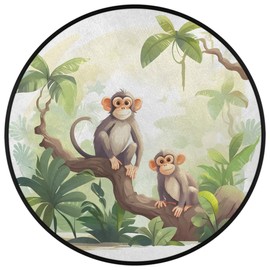 OMFUNS Monkey Animal Round Area Rug Bedroom 3 Ft, Cute Monkey Circle Floor Mat Non-Slip Washable Accent Throw Rugs Carpet for Living Room Kids Room Nursery Entryway Laundry