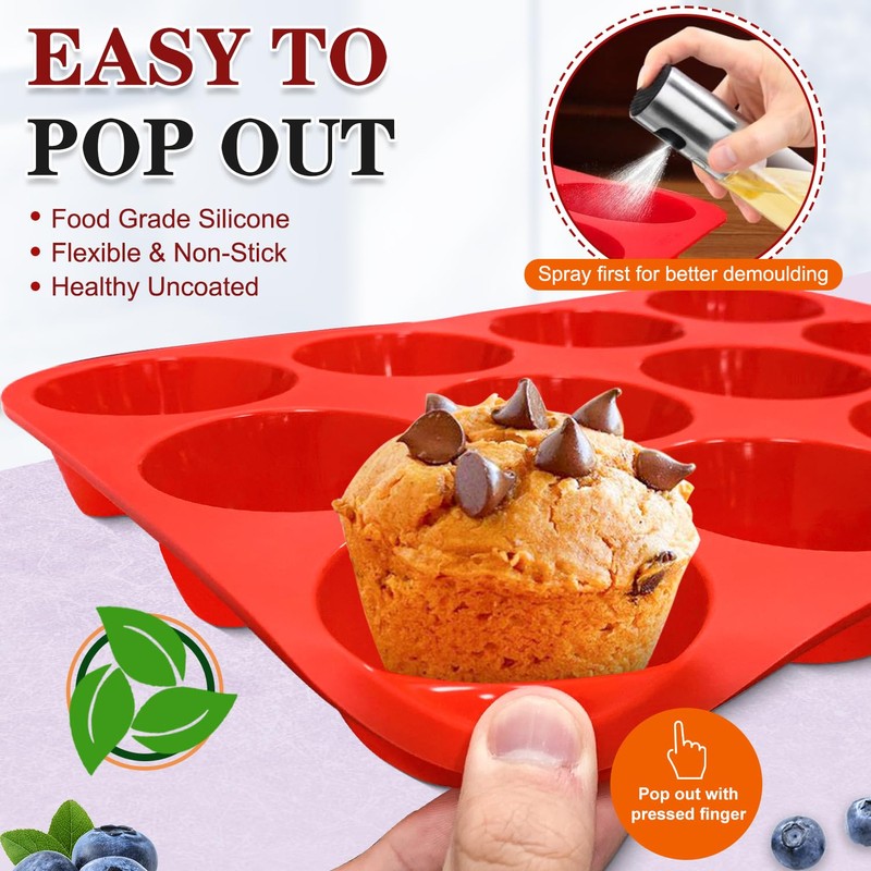 Walfos Muffin Pan Set - 12 Cups Regular Silicone Cupcake