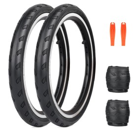 16 x 1 3/8 Bike Tire (37-349), 16 Inch Folding Bicycle Replacement Tires and 2 Levers, Foldable Commuter Bike Tires for Folding Bikes, City Bikes (Black-2 Tires 2Levers)