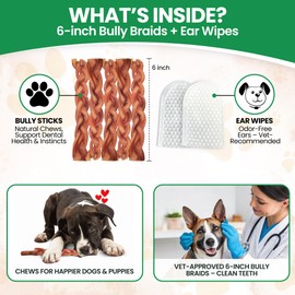 Bully Bark 100% Natural 6” Bully Braid – 10 Count- Standard, Grass-Fed Beef Chews for Small and Medium Dogs -Fully Digestible, Natural Dental Treats to Keep Dogs Busy & Happy - Grain & Rawhide Free