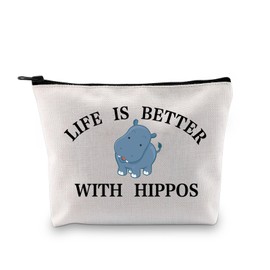 PLITI Hippo Makeup Bag Hippopotamus Gifts Hippo Lover Gifts Life is Better with Hippos Cute Hippo Makeup Bag for Women (Life with Hippo bagU)