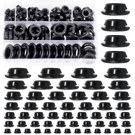 Swpeet 140Pcs Black Rubber Grommet Assortment Kit, 8 Sizes Eyelet Ring Gasket, Single Sided Round Firewall Hole Plugs Approx 2/13" 1/5" 5/16" 3/8" 1/2" 3/4" 13/16" 1" Drill Hole for Wiring, Boat