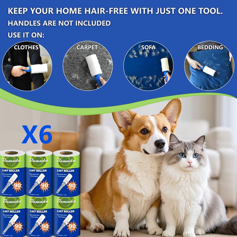 Lint Roller for Pet Hair, Pack of 6 with 540