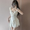 Women's Stylish Short-Sleeved One-Piece Swimdress with Tummy Control, Modest Design, Plus Size R378 L [Suitable for 52.50 Kg - 59.00Kg]/Dream 2551 White 2ea
