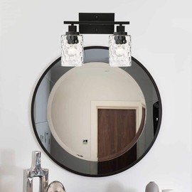 MELUCEE Indoor Wall Sconce Lighting 2-Light Matte Black with Clear Hammered Glass, Modern Bathroom Vanity Light Fixtures Wall Lamp for Mirror Cabinets Powder Room Dressing Table