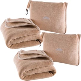 BlueHills Premium Soft 2-Pack Travel Blanket Pillows Airplane Large Beige T205