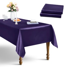 DLCFLF 2 Packs Purple Satin Table Cloth 54 x 108 Inch Rectangle Tablecloth, Washable Fabric Table Cover Decor for Buffet Table, Party, Wedding, Camping
