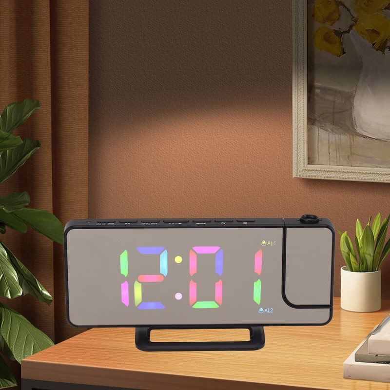 Digital Clock RGB LED Large Screen Mirror Projection Multifunctional Table