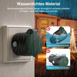 3 x Radio-Controlled Socket Outlets with Remote Control, Radio Switch set for Outdoor Use, Waterproof IP44, 2300 Watt, Switchable Socket Outlet Outdoor with Range 70 m for Household Appliances