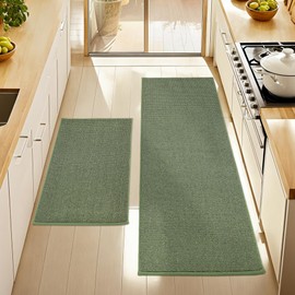 JSEI Kitchen Rugs, 2PCS Non-Slip Kitchen Mats for Floor, Machine Washable Absorbent and Stain Resistant Kitchen Runner, Carpet Mats with TPR Backing for Kitchen, 24”x36”+24”x60”, Green