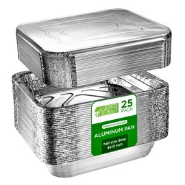 Green Direct Disposable Aluminum Steam Table Foil Pans With Lids For Cooking, Baking, 25 Pack