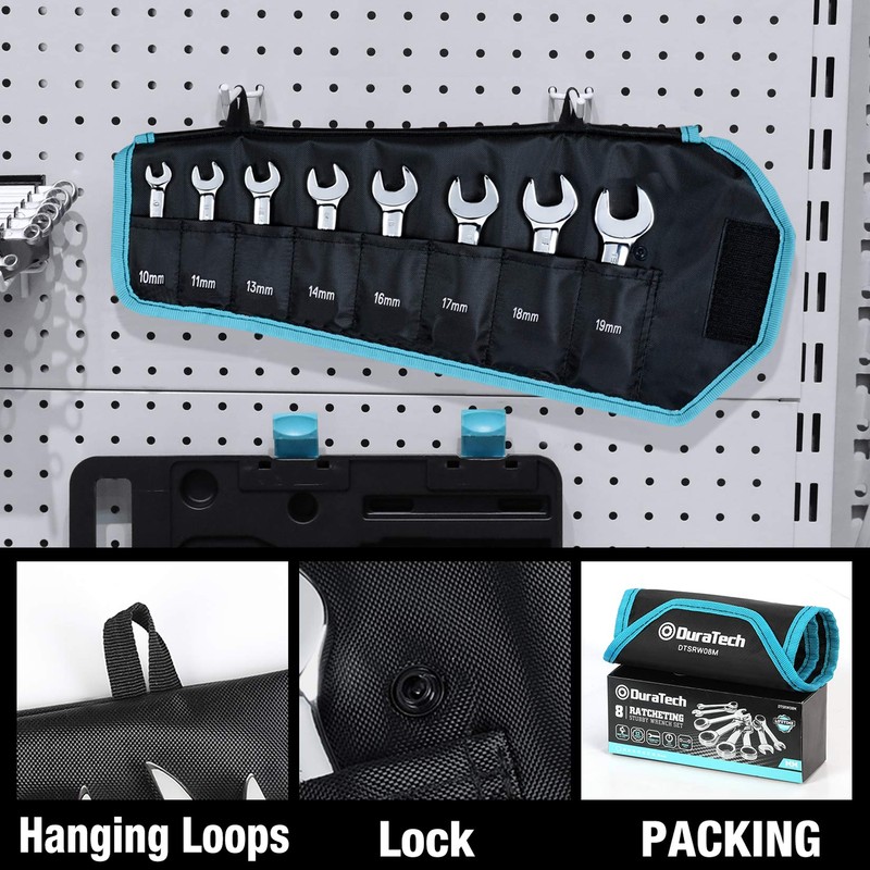 DURATECH Stubby Ratcheting Combination Wrench Set, Metric, 8-piece, 10, 11,