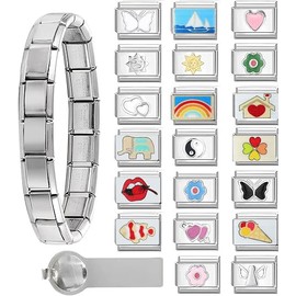 Límite-MX Italian Bracelet,Pulseras de mujer personalizadas,22PCS Juego de pulseras italianas,Joyeria de acero inoxidable,eslabones hechos a mano,Adecuado para regalo de cumpleaños,regalo de Valentín