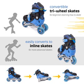 New-Bounce Adjustable Inline Skates for Boys and Girls - for Kids, Teens, and Young Adults Outdoor Roller Skates for Boys Ages 8-12 for Beginners & Advanced | Blue