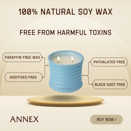 Scented Luxury Candles in Handmade Ceramic Jars, Soy Wax | Day On The Sea – Cypress & Cedar, Large Candle | Non Toxic, 2 Wicks, Reusable Big Blue Jar | Natural Spring Aromatherapy for Women & Men