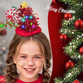 Catery Light up Christmas Headbands Led Christmas Tree Headband Elf Hats Hair Band Xmas Hairband Holiday Hair Hoop Hair Accessories for Women and Kids (Set-A)