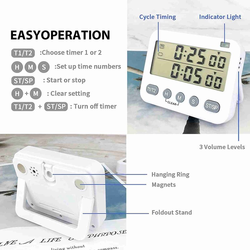 Peakloong 2Pcs Dual Kitchen Timer Digital for Cooking Timer Clock
