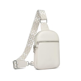 DIOMO Anti Theft Small Sling Bag for Women Cross Body Bag Trendy, RFID Fanny Packs Vegan Leather for Women Travel Belt Purse (Beige-Silver Zipper)