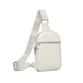 DIOMO Anti Theft Small Sling Bag for Women Cross Body Bag Trendy, RFID Fanny Packs Vegan Leather for Women Travel Belt Purse (Beige-Silver Zipper)