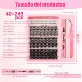 Kit de Extensión de Pestañas, Mezcla 30D 40D 50D con Unión y Sellado de Pestañas de Sujeción Fuerte, 1 con 320 Pestañas Individuales(Rosa 320 PCS)