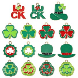 KitBeads 30 Pieces 15 Styles Green Saint Patrick Charms Enamel 3 Leaf Clover Charms Irish Hat Clover Charms for Jewellery Making Bracelets Necklaces Bulk, Acrylic, No Gemstone, Acrylic, No Gemstone