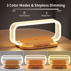 iInnovate Bedside Table Lamp Wireless Charger, Touch Nightstand Lamp with USB Port Desk Lamp with Modern LED Light Dimmable for Bedroom, Living Room, Office, 3 Way Touch Control Stepless Dimming
