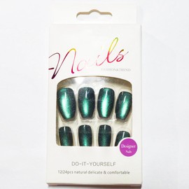 MNmagicnail-Glossy Press On Nails,Medium Coffin Short Cat Eye False Nails,Opaque "Aurora Turquoise" Reusable false Nails, Acrylic Fake Nails with Gelly Glue in 6 Sizes-12 Nail Kit