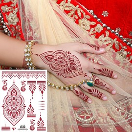 Proamate 12 PCS Temporary Tattoo Stickers, Waterproof Tattoo Stickers for Girls Women Wedding Party Art (Brick Red, 12PCS)