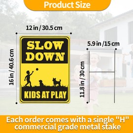 2 Pcs 16x12 Inch Double Sided printing Slow Kids and Pets Play Signs,Kids at Play Safety Signs for Street with H Metal Stake-Weatherproof,Child Safety Caution for Neighborhoods Easy to Install