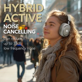 Chillitech M32 Hybrid Active Noise Cancelling Wireless Headphones - 40mm Drivers, Hi-Res Sound, 65H Playtime, 3.5mm Jack, Comfortable & Adjustable Headband, Bluetooth Headphones (Black)