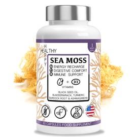 Sea Moss Capsules Supplement 3000 mg | All In One Formula with Seamoss Black Seed Oil Ashwagandha Burdock Root Black Pepper & Herbal Blends | Organic Sea Moss For Men & Women | 60 Seamoss Pills
