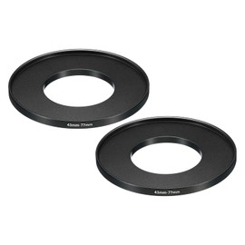 PATIKIL 43mm-77mm Metal Step Up Ring, 2 Pack Camera Lens Filter Adapter Ring Aluminum Filter Adapter Ring for Camera Lenses Hood, Black