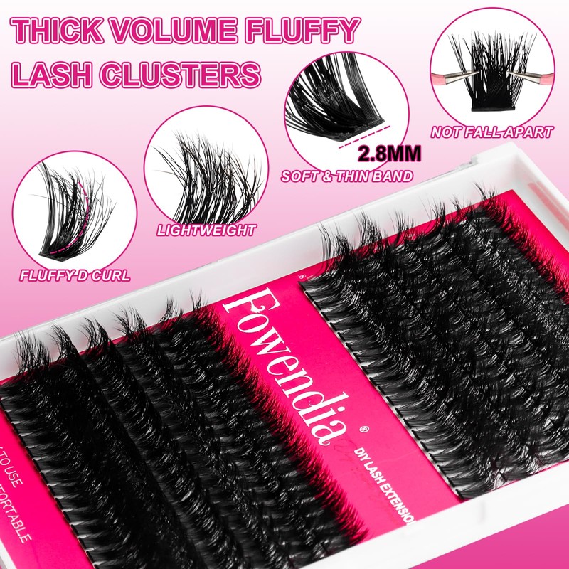 Fowendia Lash Clusters Kit Fluff 80D 100D Individual Lashes D