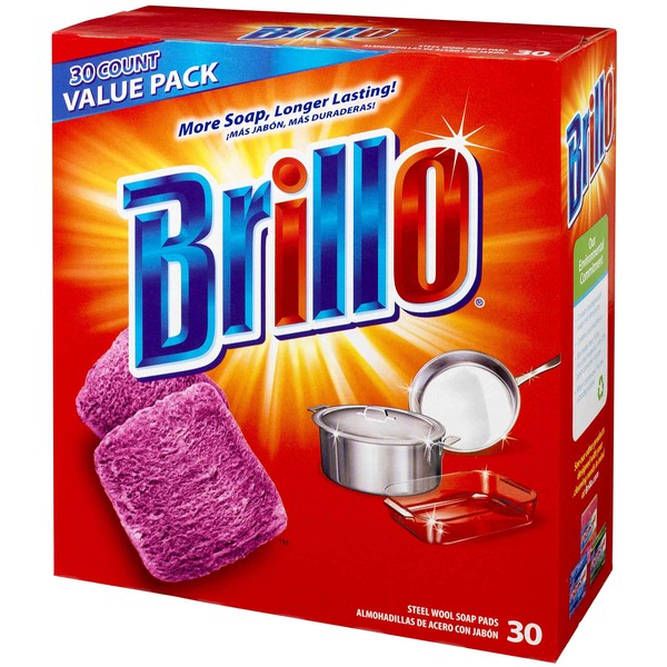 Brillo Steel Wool Soap Pads 794628302188 Original Scent (Red), 30-Count Jumbo Pack