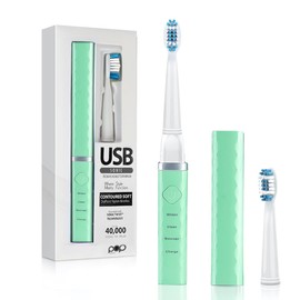 Pop Sonic USB Charge Anywhere Toothbrush(Green) - Rechargeable Toothbrush w/Up to 40,000 Brush Strokes/Minute-Long-Lasting Dupont Nylon Bristles -Teens & Adult Toothbrush with Quadrant Pacer & Timer