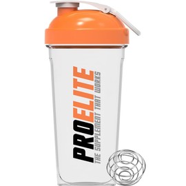 PROELITE 700ml Protein Shaker Bottle with Transparent Shaker Bottle with Stainless Steel Mixing Ball, BPA- and Leakproof Flip On Lid, Odourless, Temperature Safe (Transparent Cup/Orange Lid, 700ml)