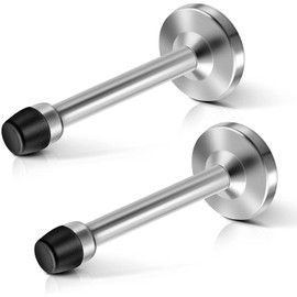 Door Stops, 6 Inch Door Stoppers for Bottom of Door, Stainless Steel Brushed Wall Mount Modern Doorstop with Rubber Bumper Tip Heavy Duty Solid Door Holder, Extra Long Door Stop, Silver 2 Pack