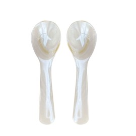 Pack of 2 Mother of Pearl MOP Caviar Spoons with Round Handle, 3.55 Inches, White