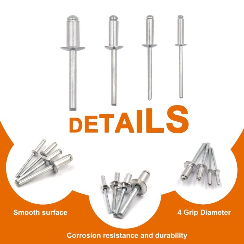 ISPINNER 100pcs 1/4" x 1/2" Aluminum Blind Rivets, 6.4 x
