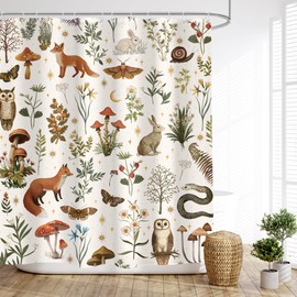 Glawry Green Eucalyptus Lavender Shower Curtain 60Wx72L Inches Watercolor Purple Floral Leaf Botanical Bathroom Plants Lilac Spring Summer Nature Bath Accessories Art Home Decor Fabric 12 Pack Hooks