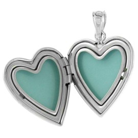 3/4 inch Sterling Silver Heart Locket Pendant for Women MOM & Red Rose NO CHAIN